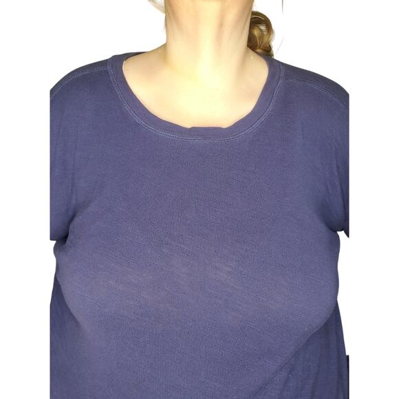 Peruvian Connection Sz M Oversized Blue Thin Cotton Sweater Thumbholes Twist Hem - Picture 2 of 8